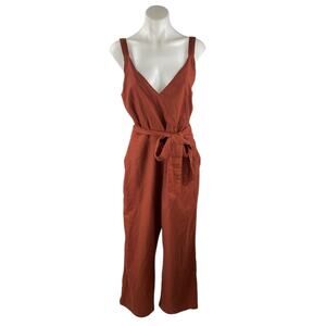 Abercrombie & Fitch Brown Sleeveless Tie Waist V Neck Wide Leg Cami Jumpsuit L